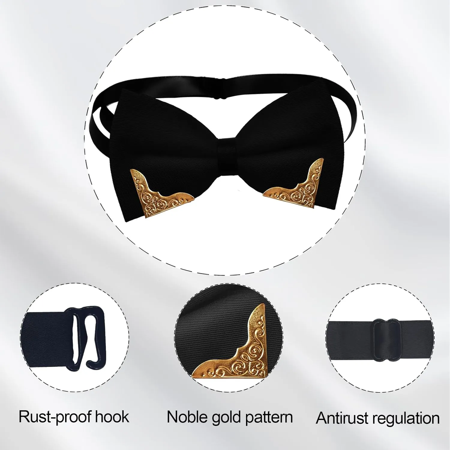 MENDENG Men's Metal Gold Bow Ties for Men Women PU Leather Satin Formal Bowtie