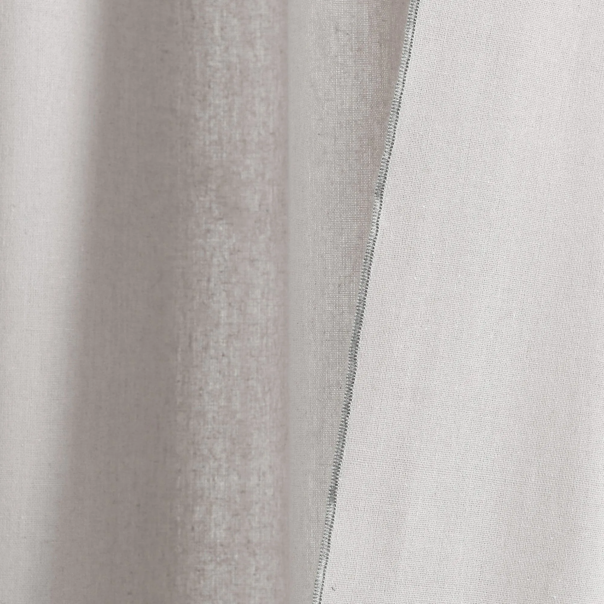 Modern Faux Linen Embroidered Edge With Attached Valance Window Curtain Panel Set