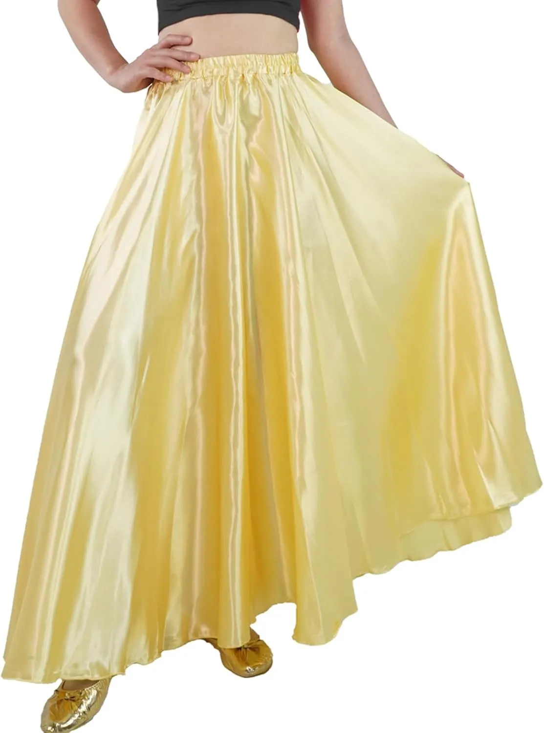 MUNAFIE Women's Long Maxi Dance Skirt - Satin Fairy Skirt for Praise & Cosplay Belly Dance