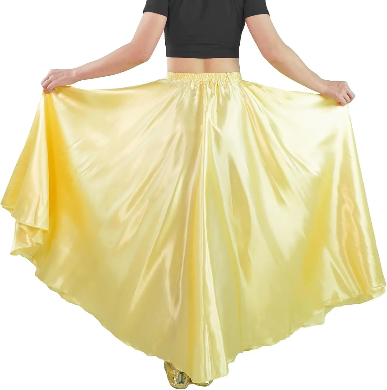 MUNAFIE Women's Long Maxi Dance Skirt - Satin Fairy Skirt for Praise & Cosplay Belly Dance