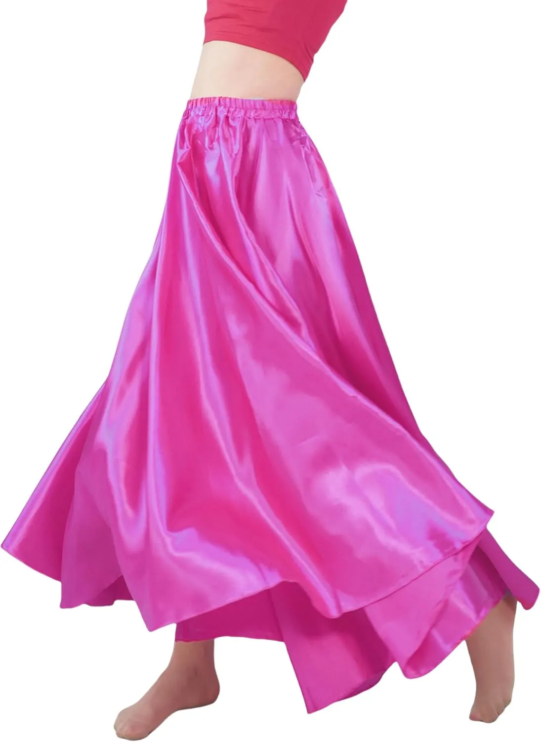 MUNAFIE Women's Long Maxi Dance Skirt - Satin Fairy Skirt for Praise & Cosplay Belly Dance