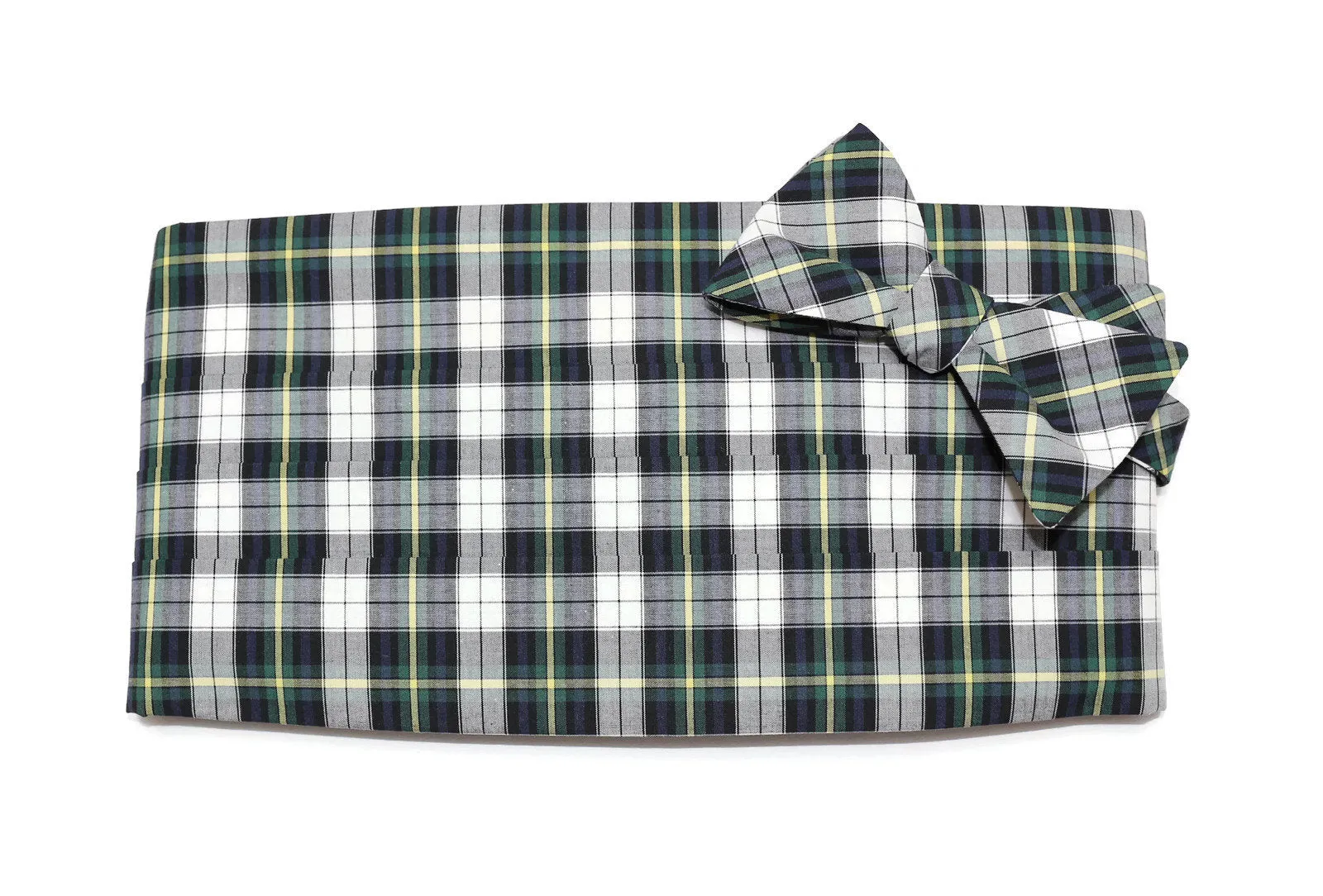 Navy & Green Tartan Plaid Cummerbund & Bow Tie