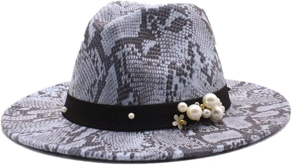 New Gentlemen's English Style Woolen Jazz Hat Snakeskin Casual Top Hat Flat Brim Men's and Women's Felt Hat Fengyan Cowboy Hats (Color : Rose Red, Size : 56-58cm)