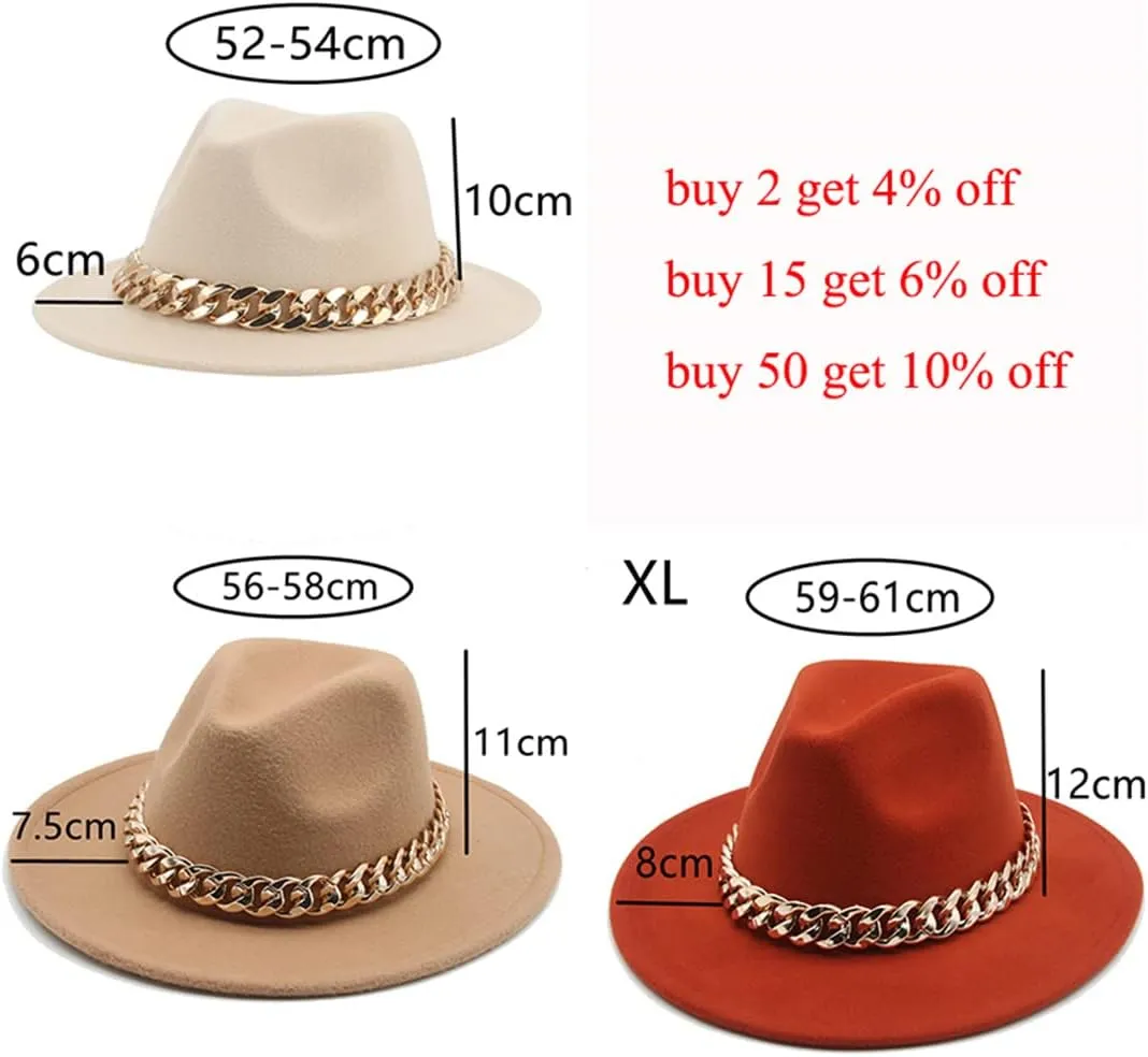 Niiyyjj Fedora Hats for Women Men Wide Brim Thick Band Felted Hat Jazz Cap Panama Hat Femme