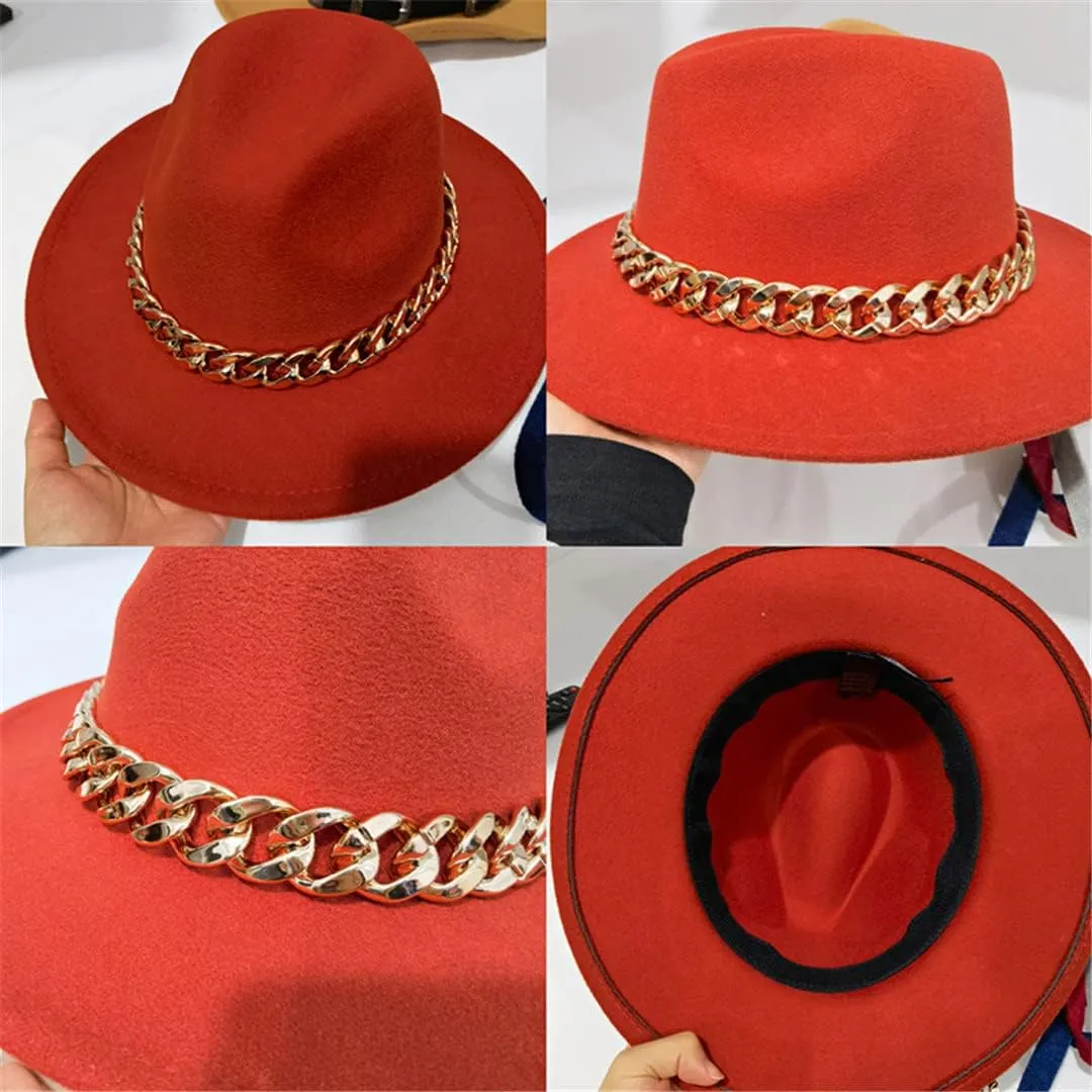 Niiyyjj Fedora Hats for Women Men Wide Brim Thick Band Felted Hat Jazz Cap Panama Hat Femme
