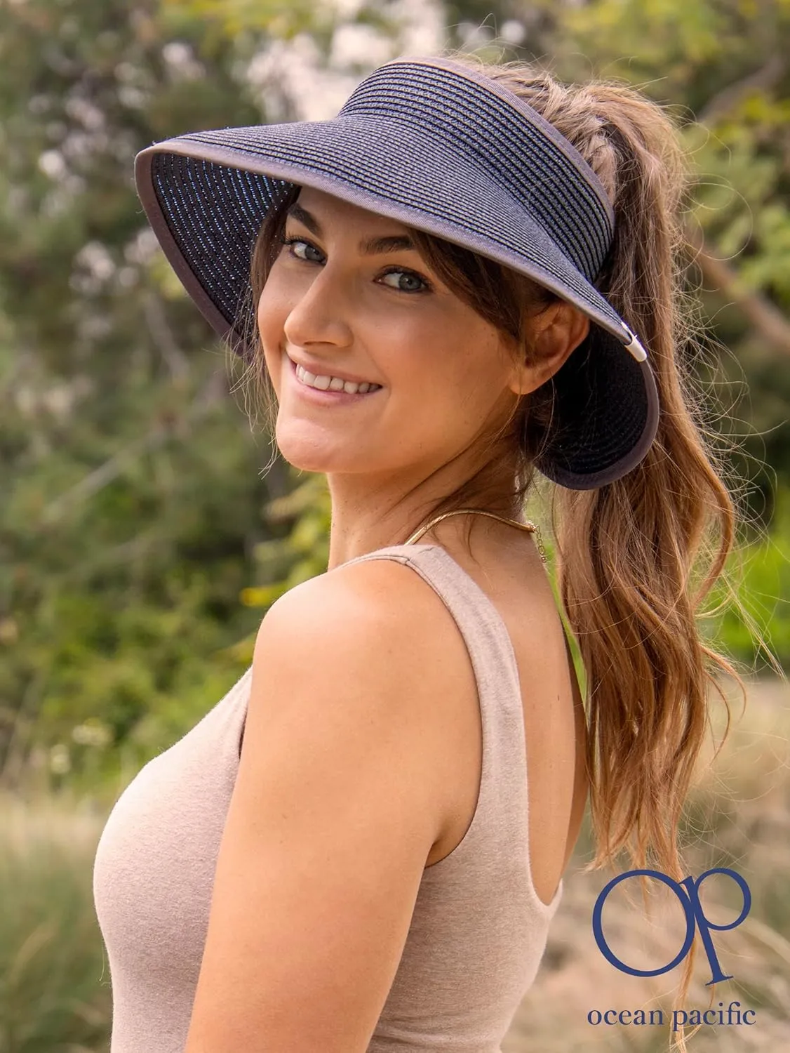 Ocean Pacific Sun Visor Hats for Women, Beach Roll Up Large-Brimmed Straw Hat, Sun Protection UPF 50