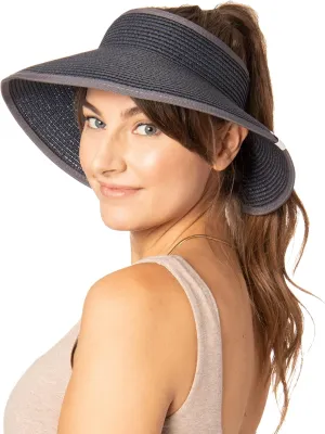 Ocean Pacific Sun Visor Hats for Women, Beach Roll Up Large-Brimmed Straw Hat, Sun Protection UPF 50