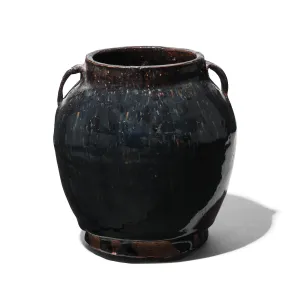 Old Black Glazed Chinese Stoneware Rice Storage Jar