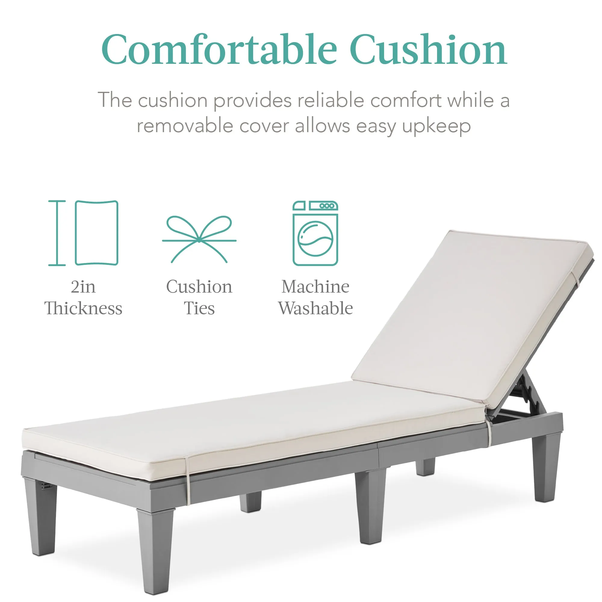 Outdoor Patio Lounge Chair, Resin Chaise Lounger w/ Seat Cushion, 5 Positions