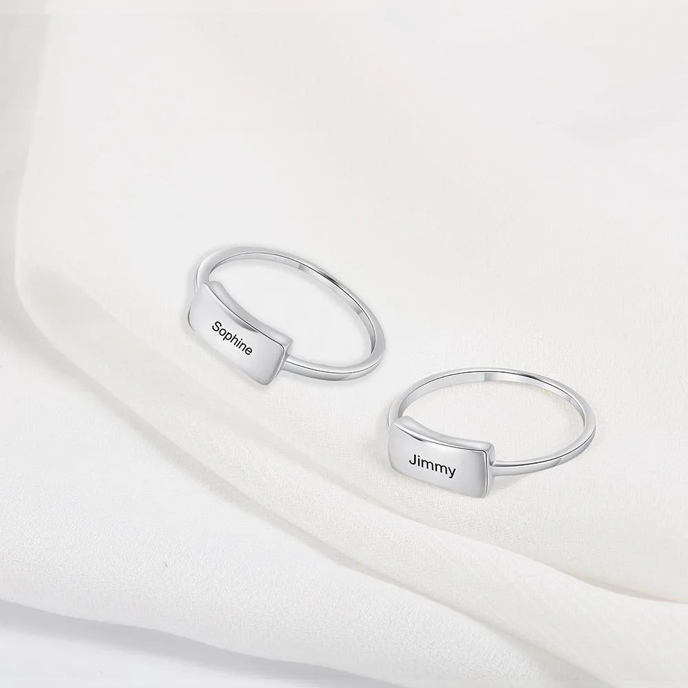 Personalized 925 Sterling Silver Bar Ring - Custom Name Engraving Stylish Ring For Modern Women
