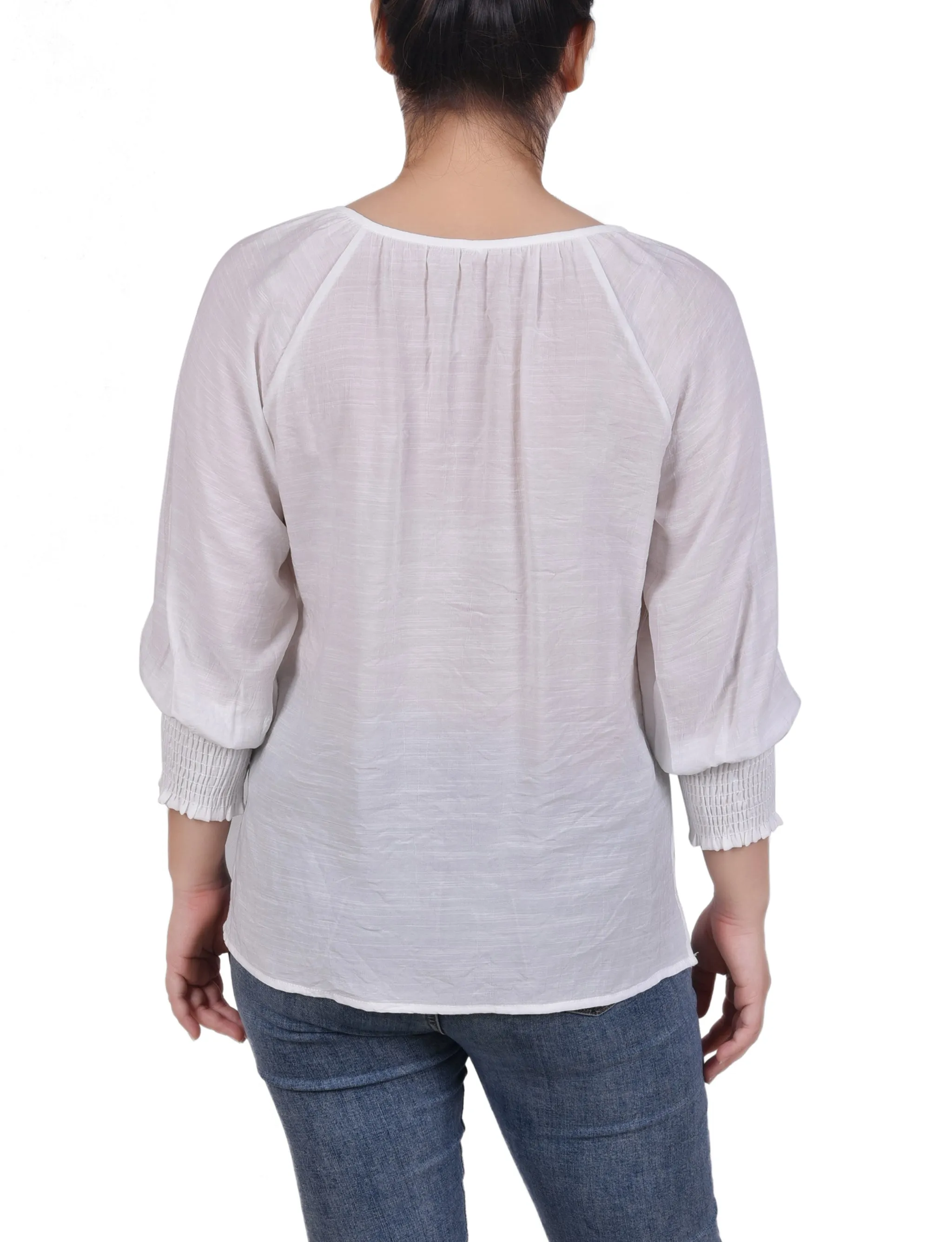 Petite 3/4 Sleeve Button Front Blouse