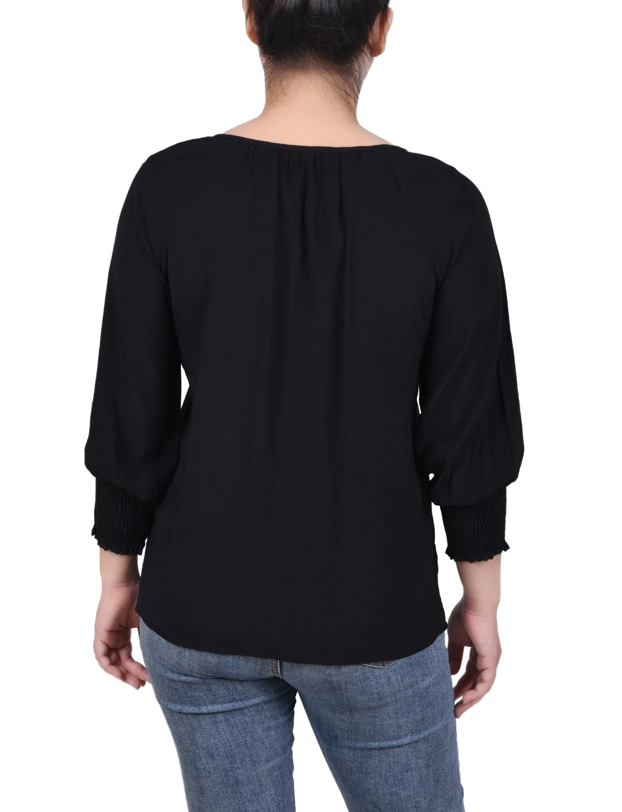 Petite 3/4 Sleeve Button Front Blouse