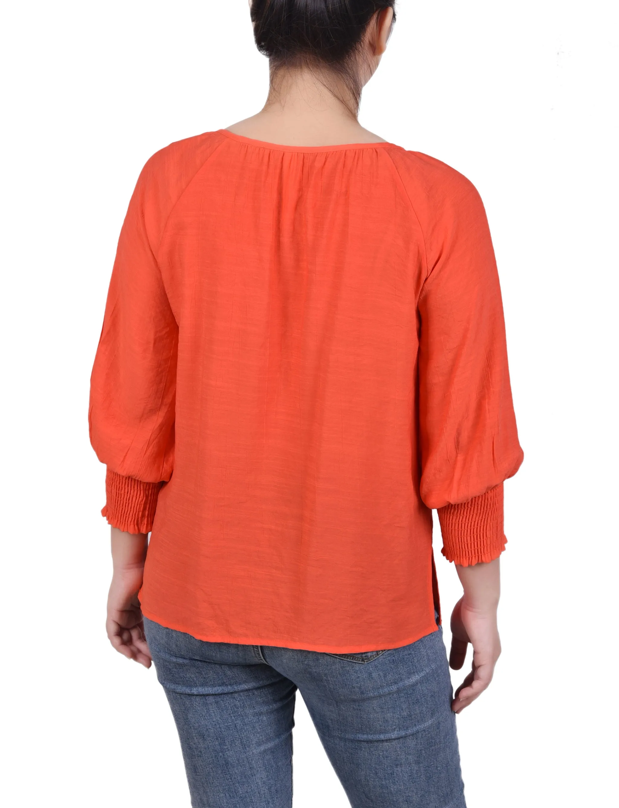 Petite 3/4 Sleeve Button Front Blouse