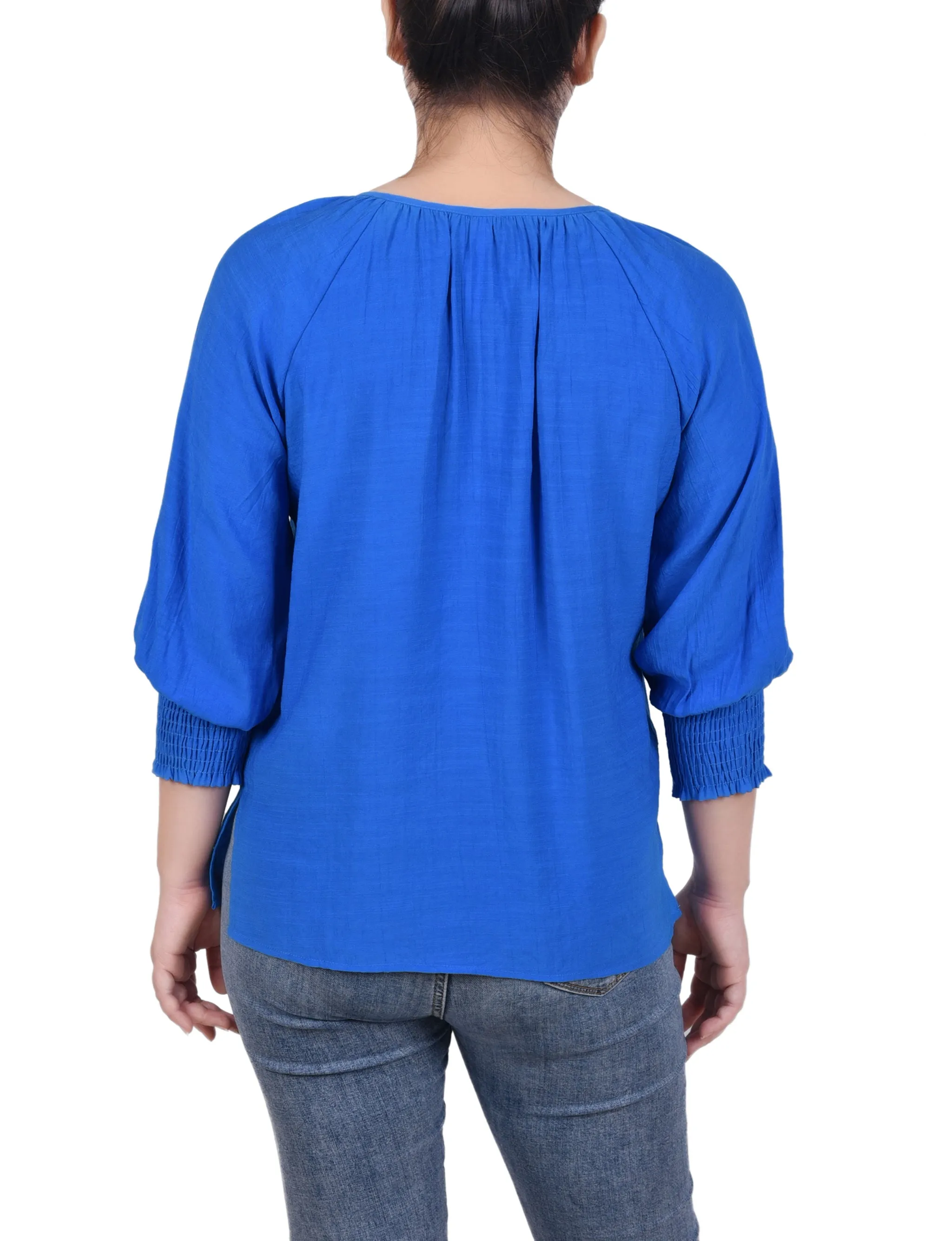 Petite 3/4 Sleeve Button Front Blouse