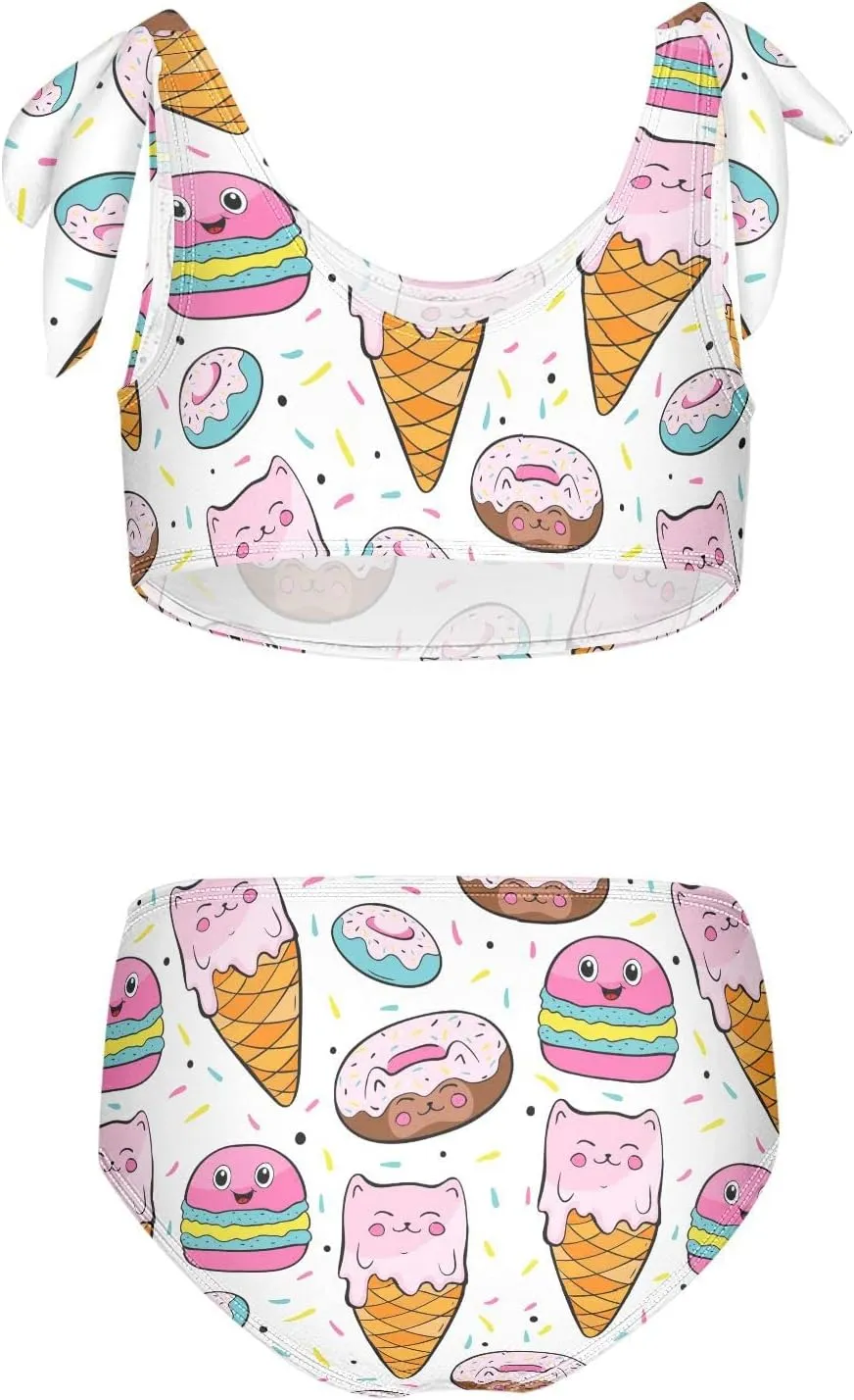 Raccoon and Paw Print Pattern Girls Bikini Sets 2 Piece Swimsuits Bathing Suit Swimwear