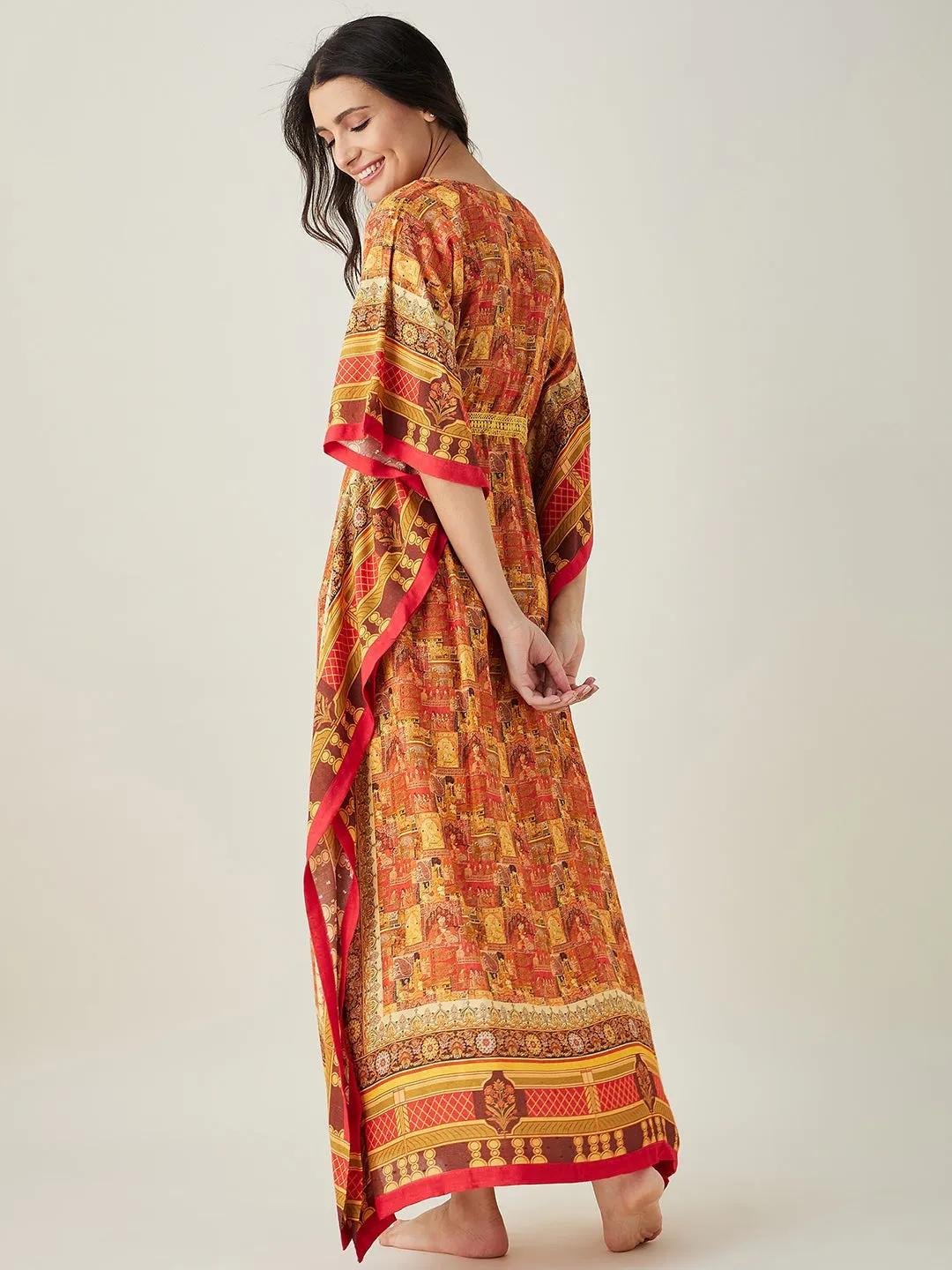 Red Egyptian Printed Kaftan