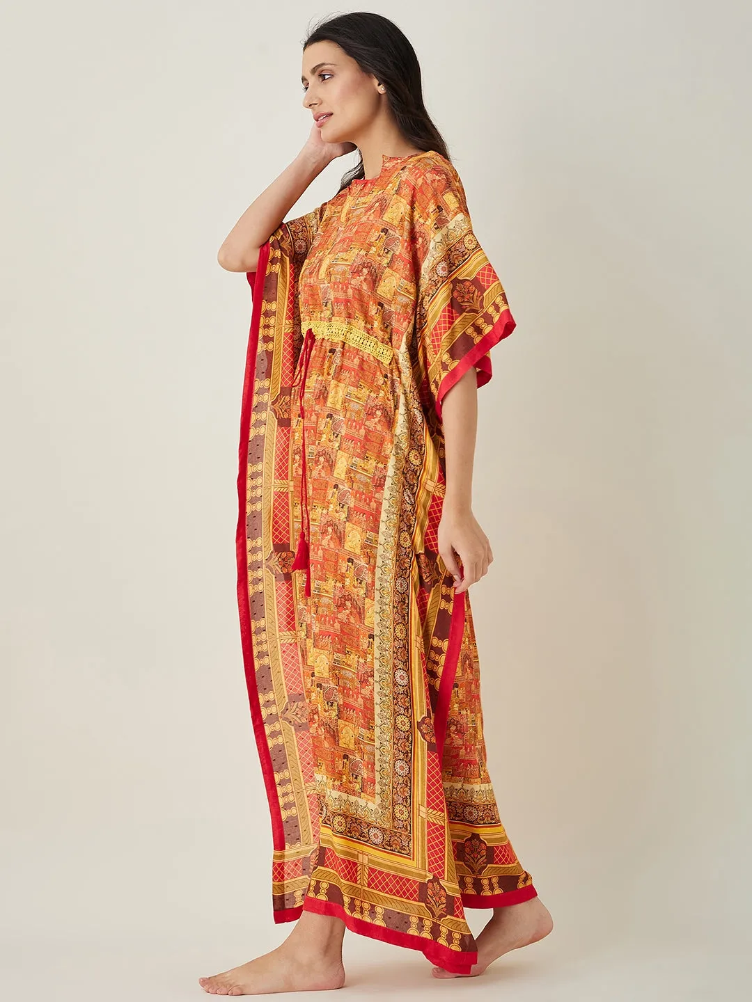 Red Egyptian Printed Kaftan
