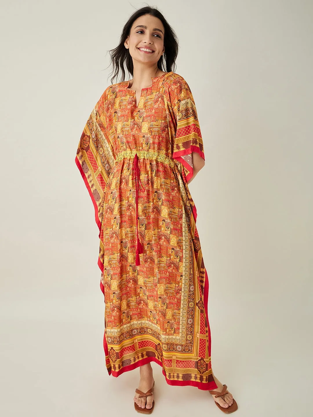 Red Egyptian Printed Kaftan