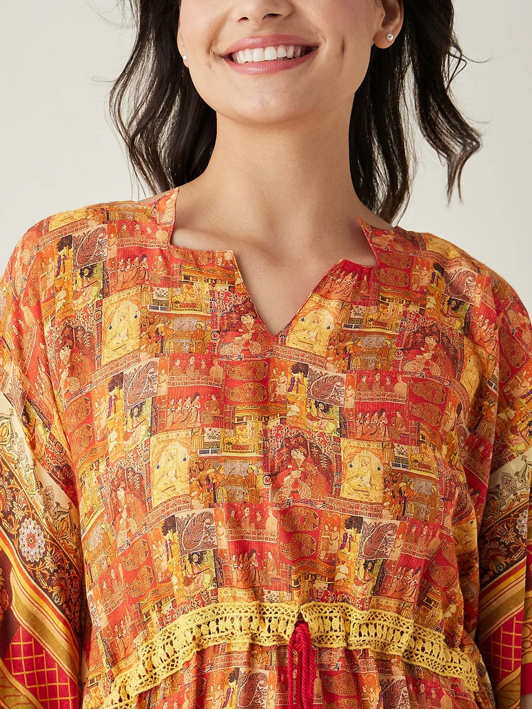 Red Egyptian Printed Kaftan