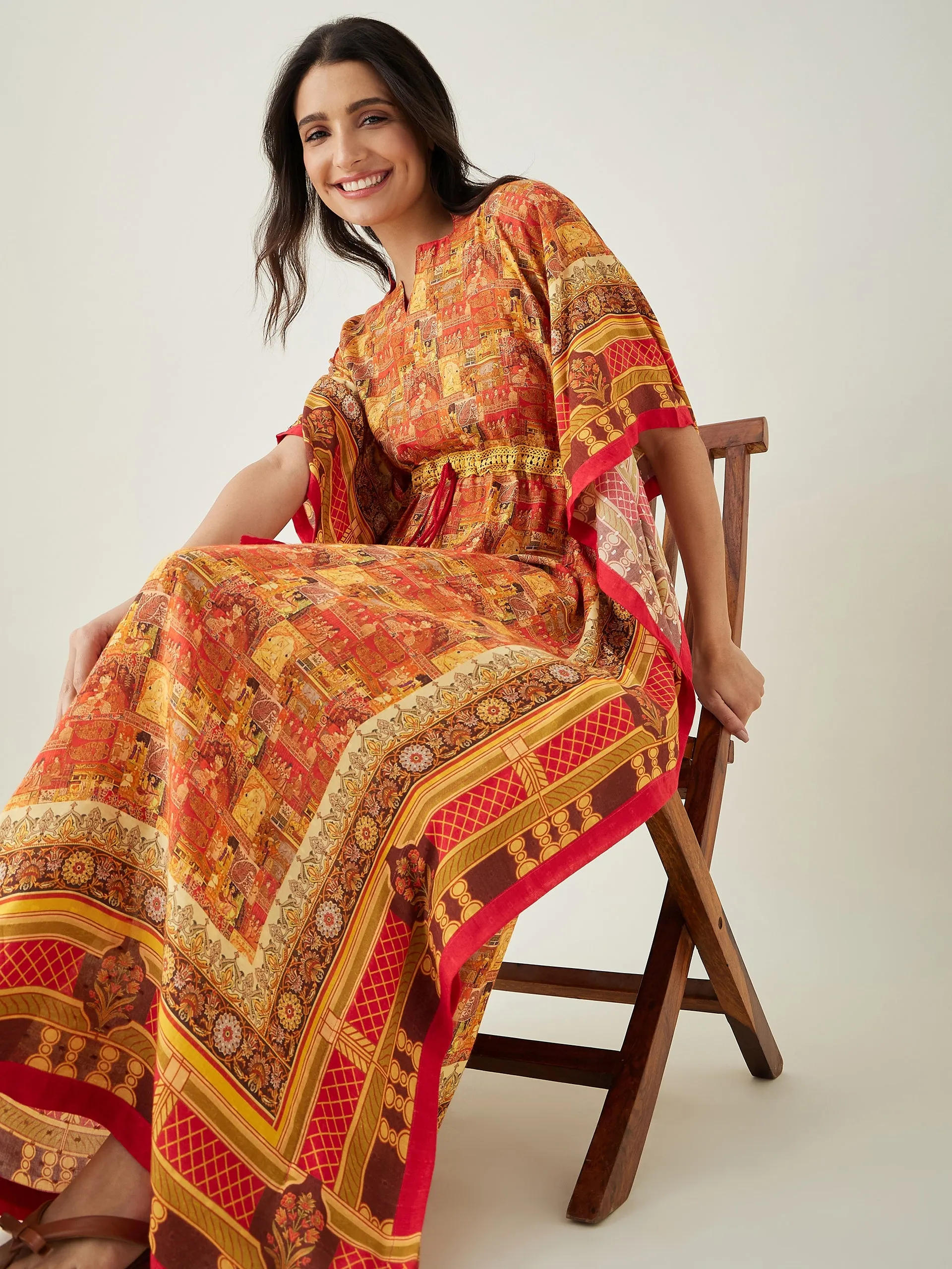 Red Egyptian Printed Kaftan