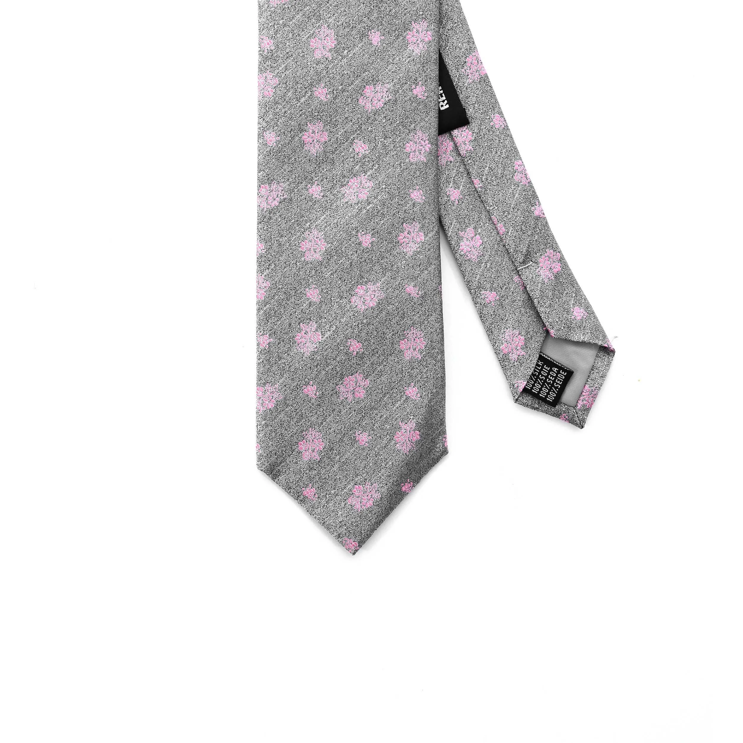 Remus Uomo Floral Print Tie & Hank Set in Grey & Pink