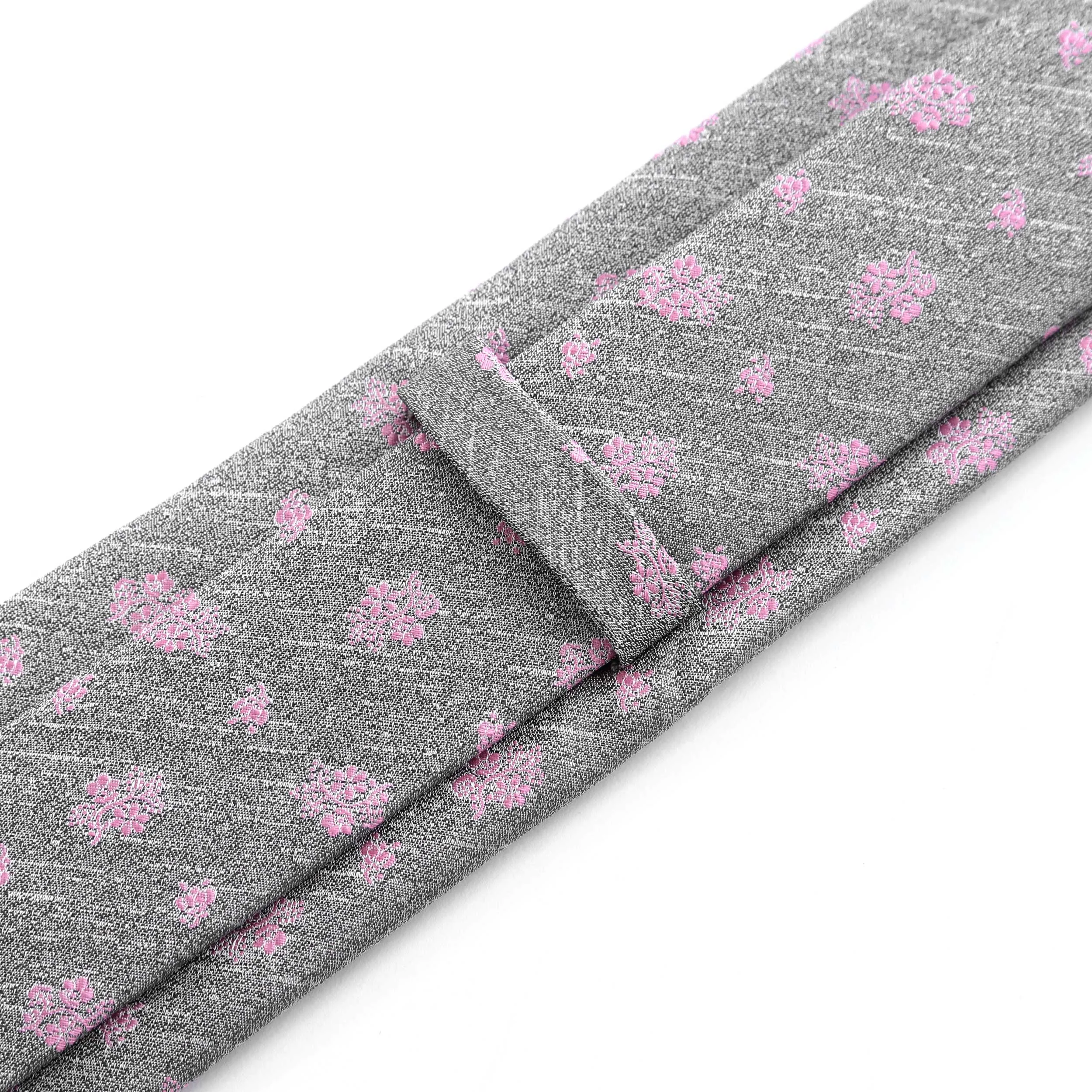 Remus Uomo Floral Print Tie & Hank Set in Grey & Pink
