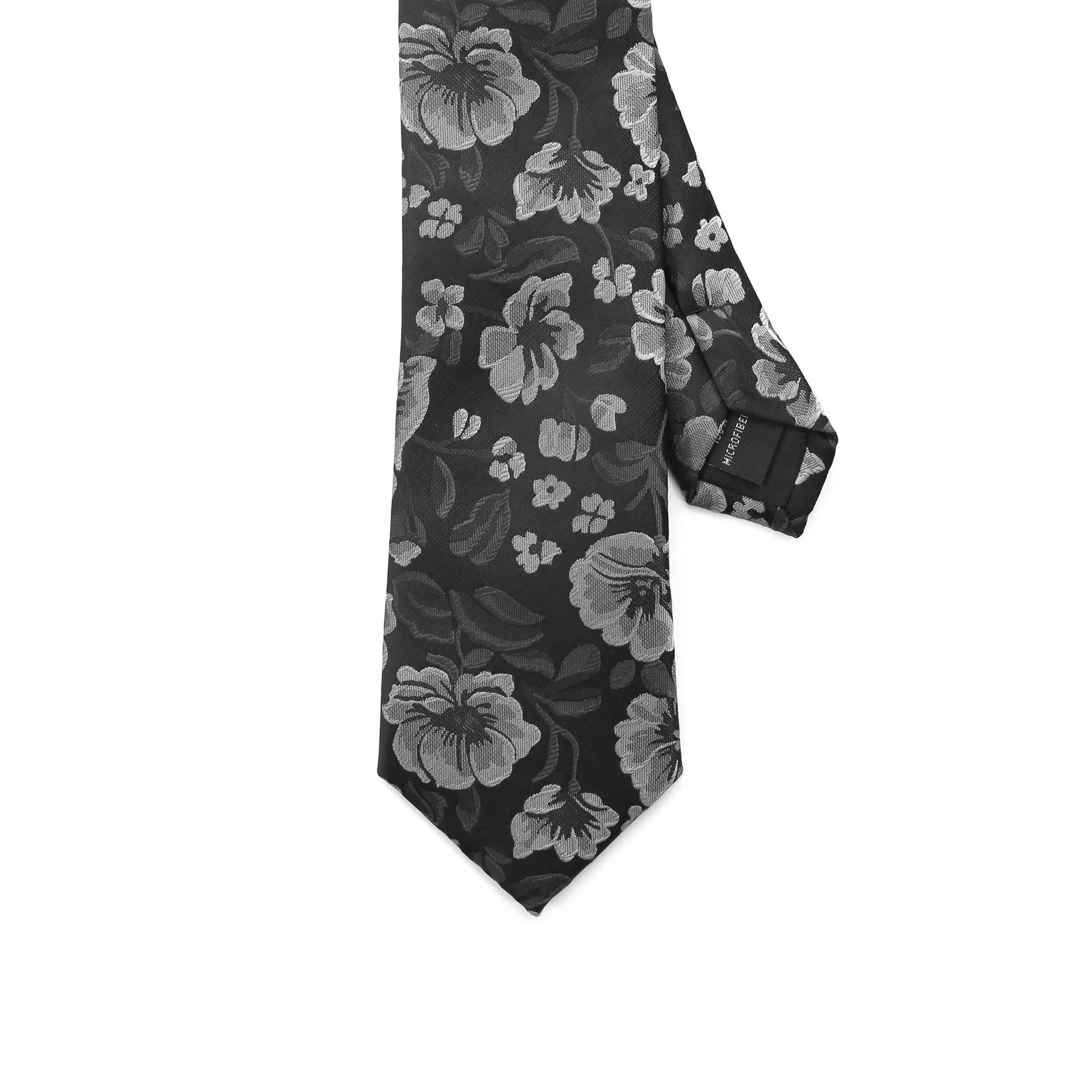Remus Uomo Floral Tie & Hank Set in Black