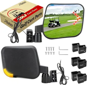 Roykaw Golf Cart No Drilling Folding Side Rear view Mirror Compatible with LED Turn Signal Light,Universal for EZGO Club Car Yamaha Golf Cart, 3 Pieces No Drill Bracket