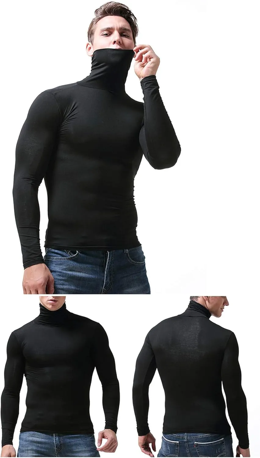 SALNIER Men Basic Turtleneck Slim Fit Long Sleeve Pullover Top Solid Thermal Knitted T Shirt Sweaters Soft Lightweight Shirt