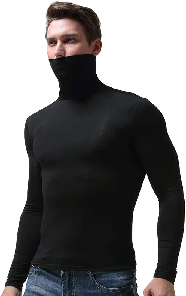 SALNIER Men Basic Turtleneck Slim Fit Long Sleeve Pullover Top Solid Thermal Knitted T Shirt Sweaters Soft Lightweight Shirt