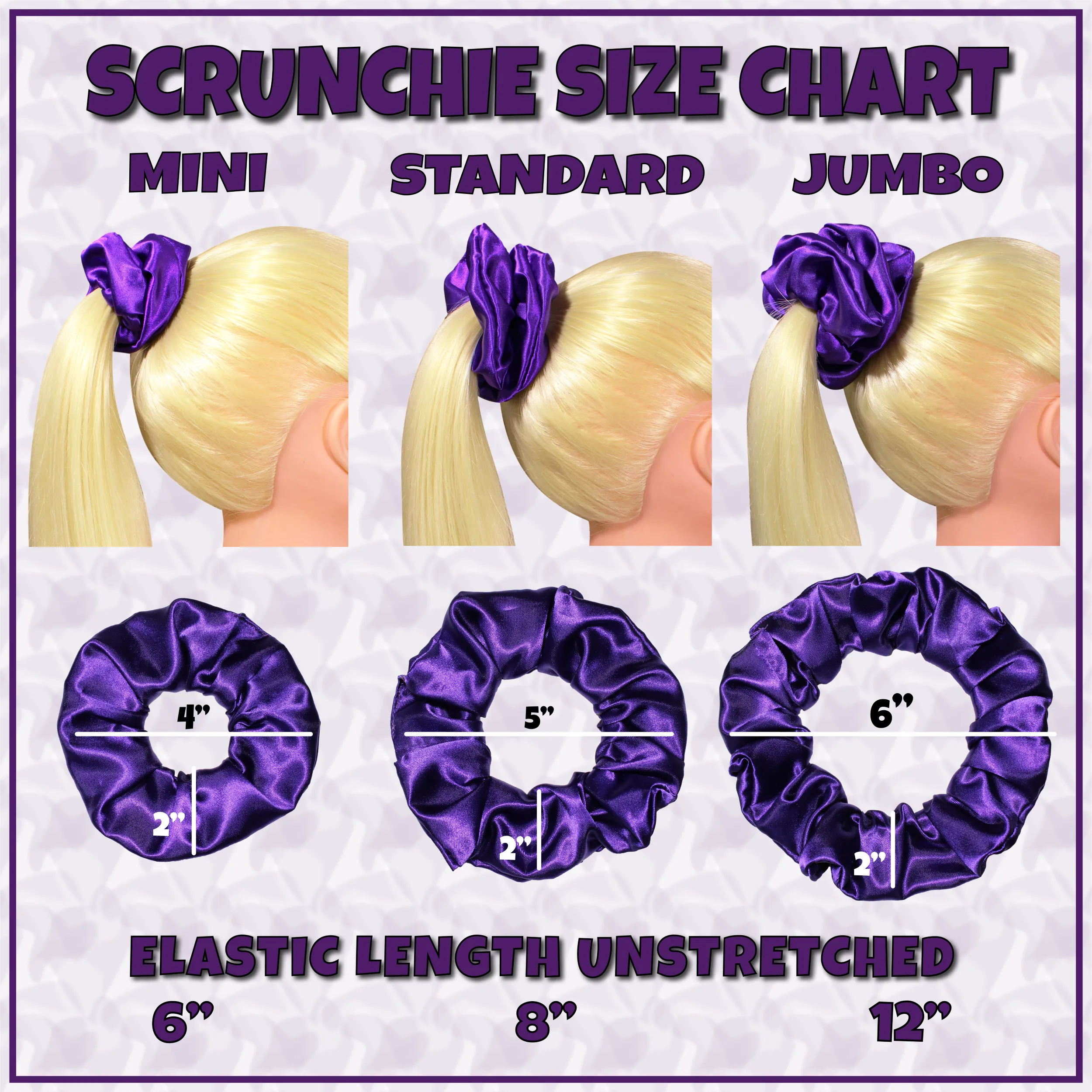 Scrunchies Premium Bridal Satin Available in 3 Sizes Made in the USA Black