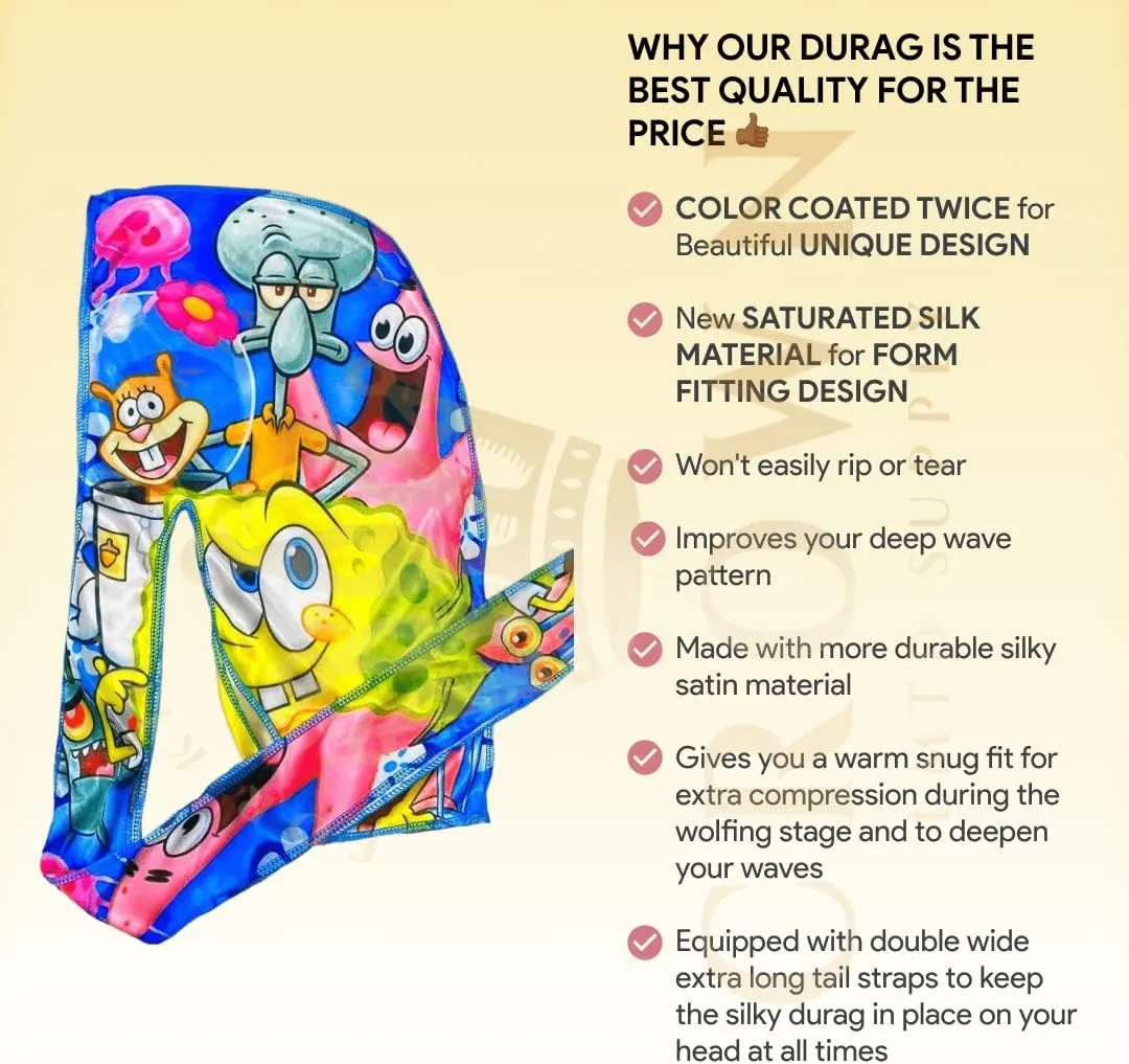 Silky Deluxe Anime Durag with Long Wide Tails - Satin Smooth Du Rag Fabric for Comfort Compression