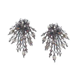 Silver Woven Earrings with Multi-Color Highlights