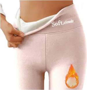Soft Clouds Fleece Leggings for Women Casual Warm Winter Solid Pants Thermal Tights High Waist Yoga Pants