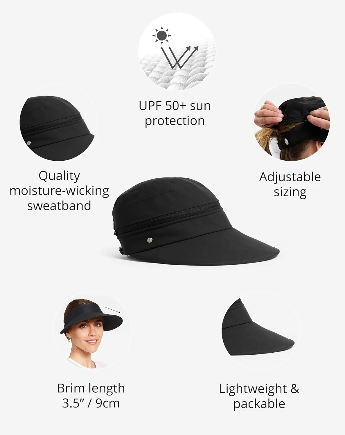 Solbari Womens Wanderlust Visor UPF 50 , Packable 2-in-1 Hat & Visor, Adjustable Fit with Sweatband for Sports & Outdoors