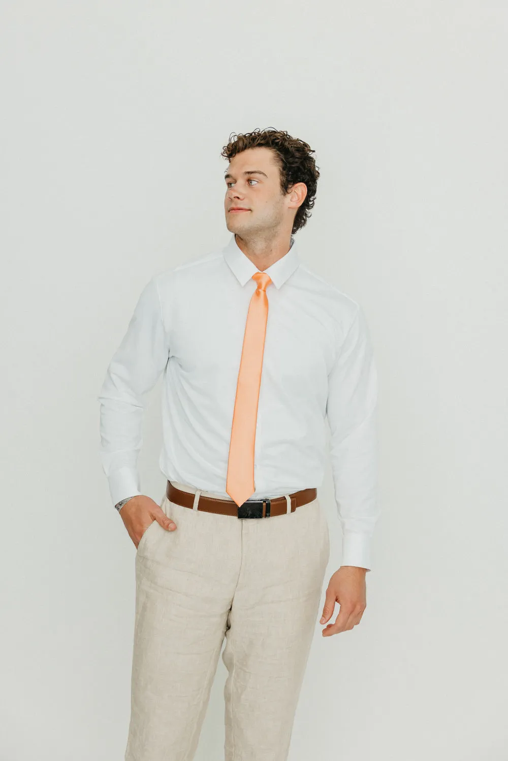 Solid Peach Satin Tie