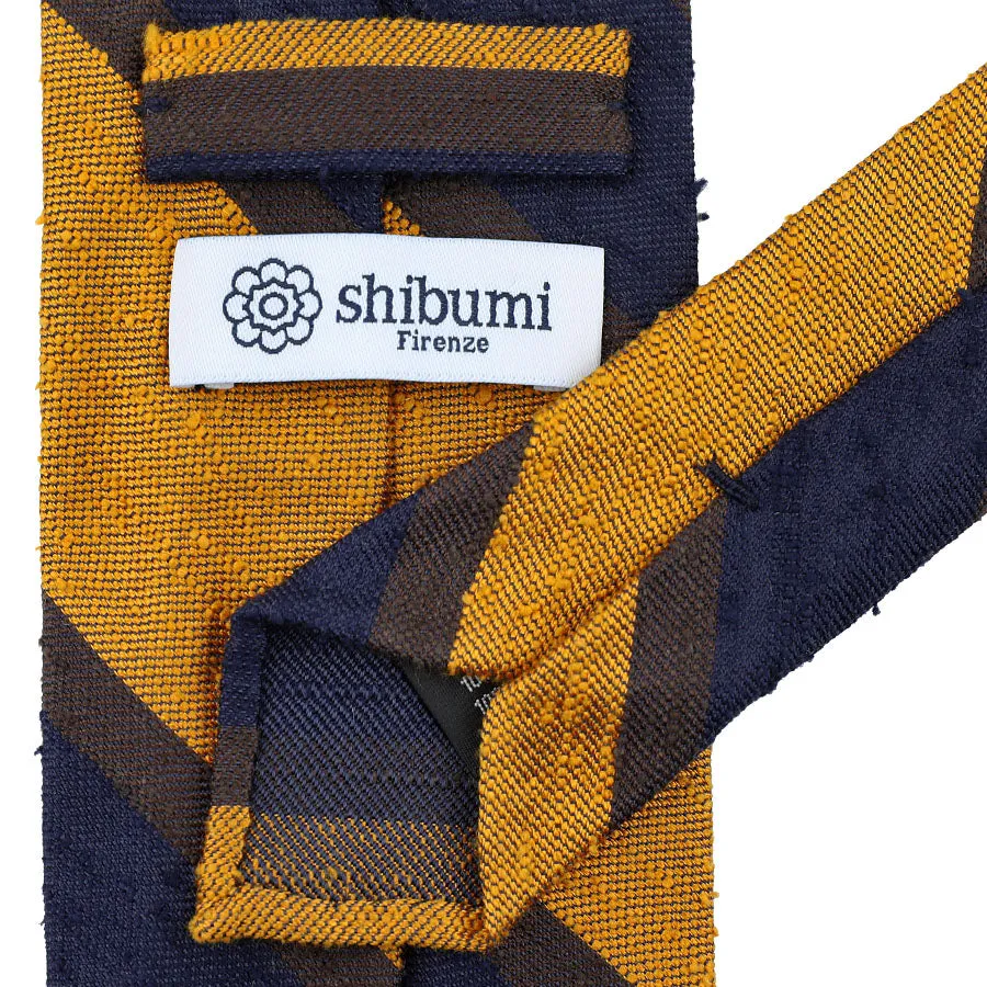Striped Soft Shantung Silk Tie - Yellow / Navy / Brown