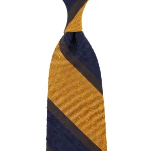 Striped Soft Shantung Silk Tie - Yellow / Navy / Brown