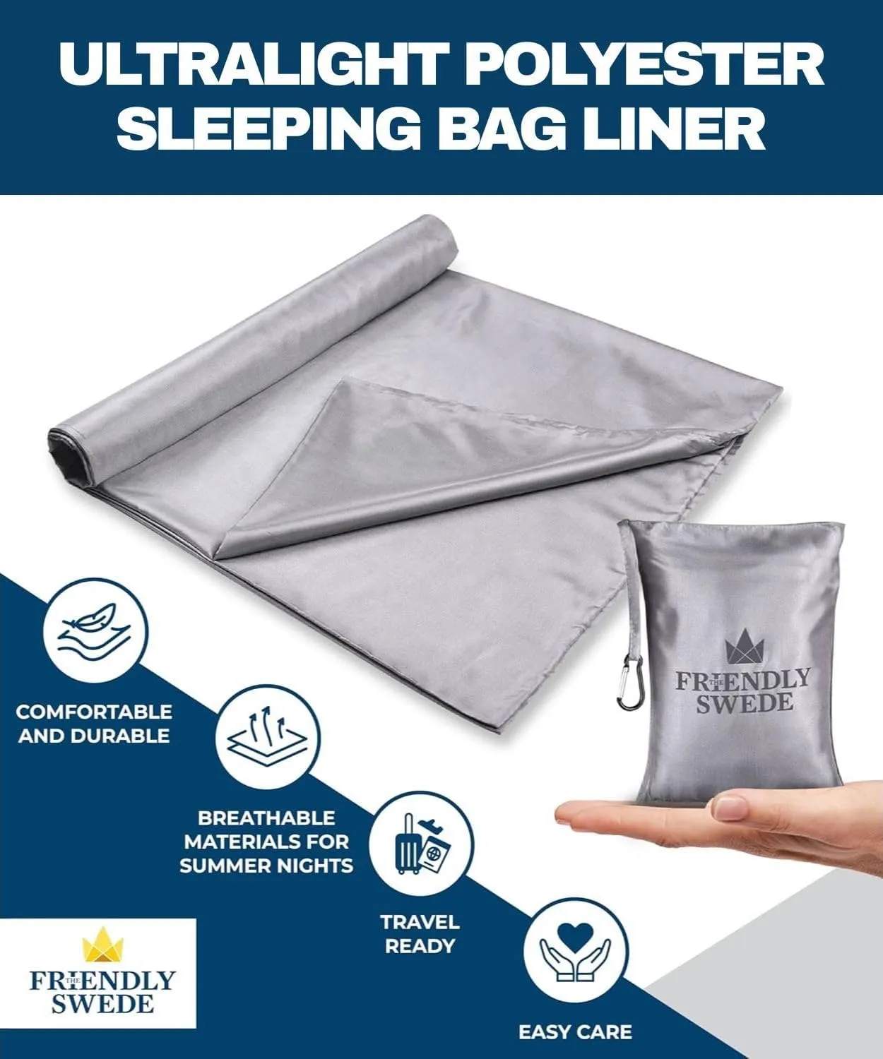 The Friendly Swede Sleeping Bag Liner  Ultralight Polyester or Cold Weather Microfiber Adult Sleep Sack; Thin Travel Sheets for Hotel; Camping Sheets; Travel Sleeping Bag with Pocket-Size Stuff Sack