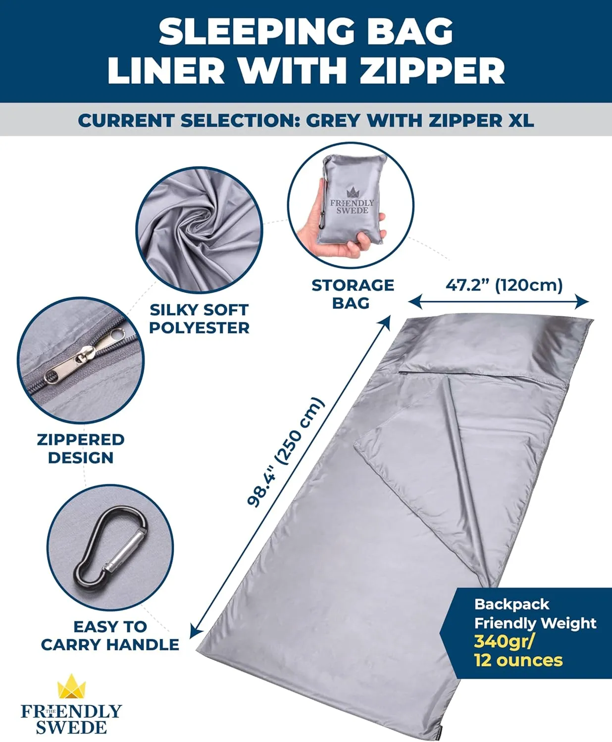 The Friendly Swede Sleeping Bag Liner  Ultralight Polyester or Cold Weather Microfiber Adult Sleep Sack; Thin Travel Sheets for Hotel; Camping Sheets; Travel Sleeping Bag with Pocket-Size Stuff Sack