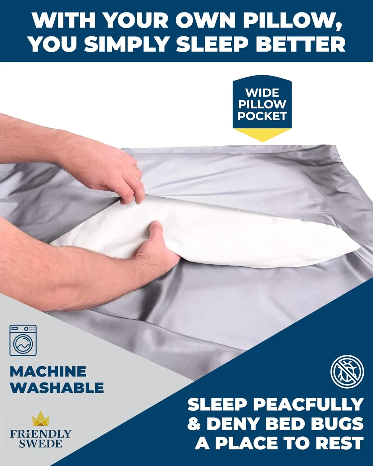 The Friendly Swede Sleeping Bag Liner  Ultralight Polyester or Cold Weather Microfiber Adult Sleep Sack; Thin Travel Sheets for Hotel; Camping Sheets; Travel Sleeping Bag with Pocket-Size Stuff Sack