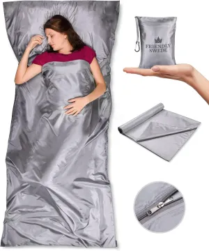 The Friendly Swede Sleeping Bag Liner  Ultralight Polyester or Cold Weather Microfiber Adult Sleep Sack; Thin Travel Sheets for Hotel; Camping Sheets; Travel Sleeping Bag with Pocket-Size Stuff Sack