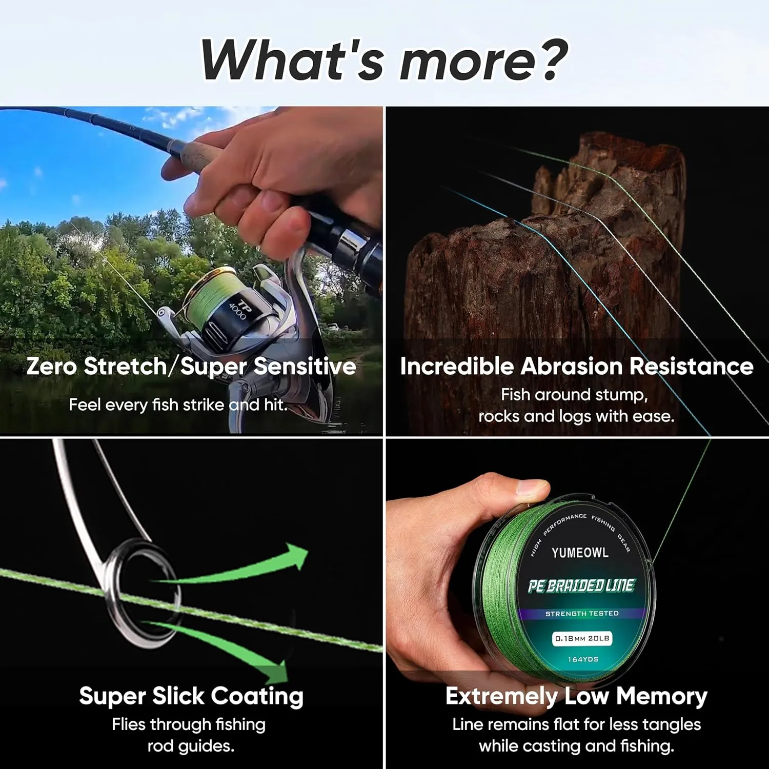 Thinner Braided Fishing Line, Ultra-Strong Abrasion Resistant Zero Stretch Braided Line, 4&8 Strand