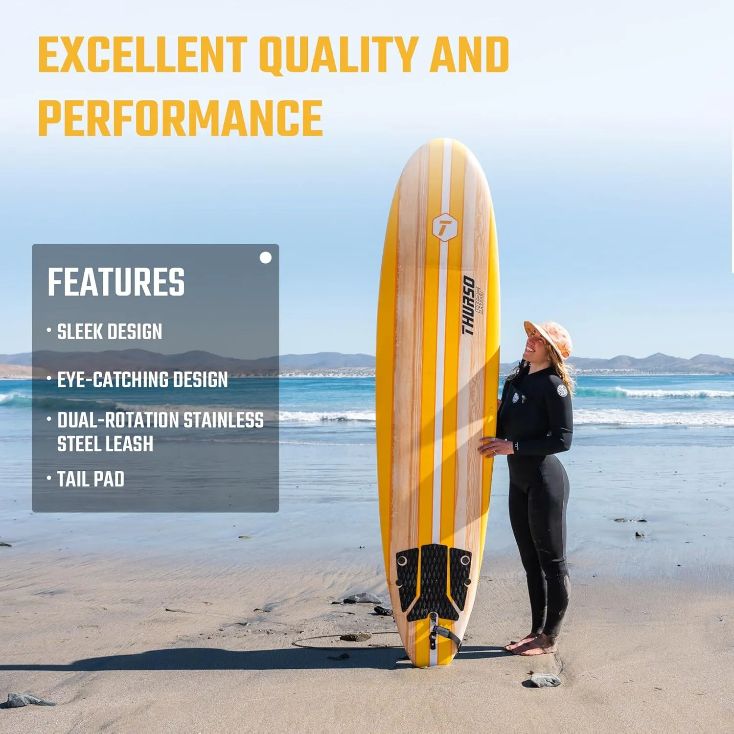Thurso Surf 7/8 ft Soft Top Foam Beginner Surfboard for Adults and Kids Perfect Longboard for Surfing Beach Fun and Water Sports Lightweight and Durable Modern Design for All Levels of Surfers