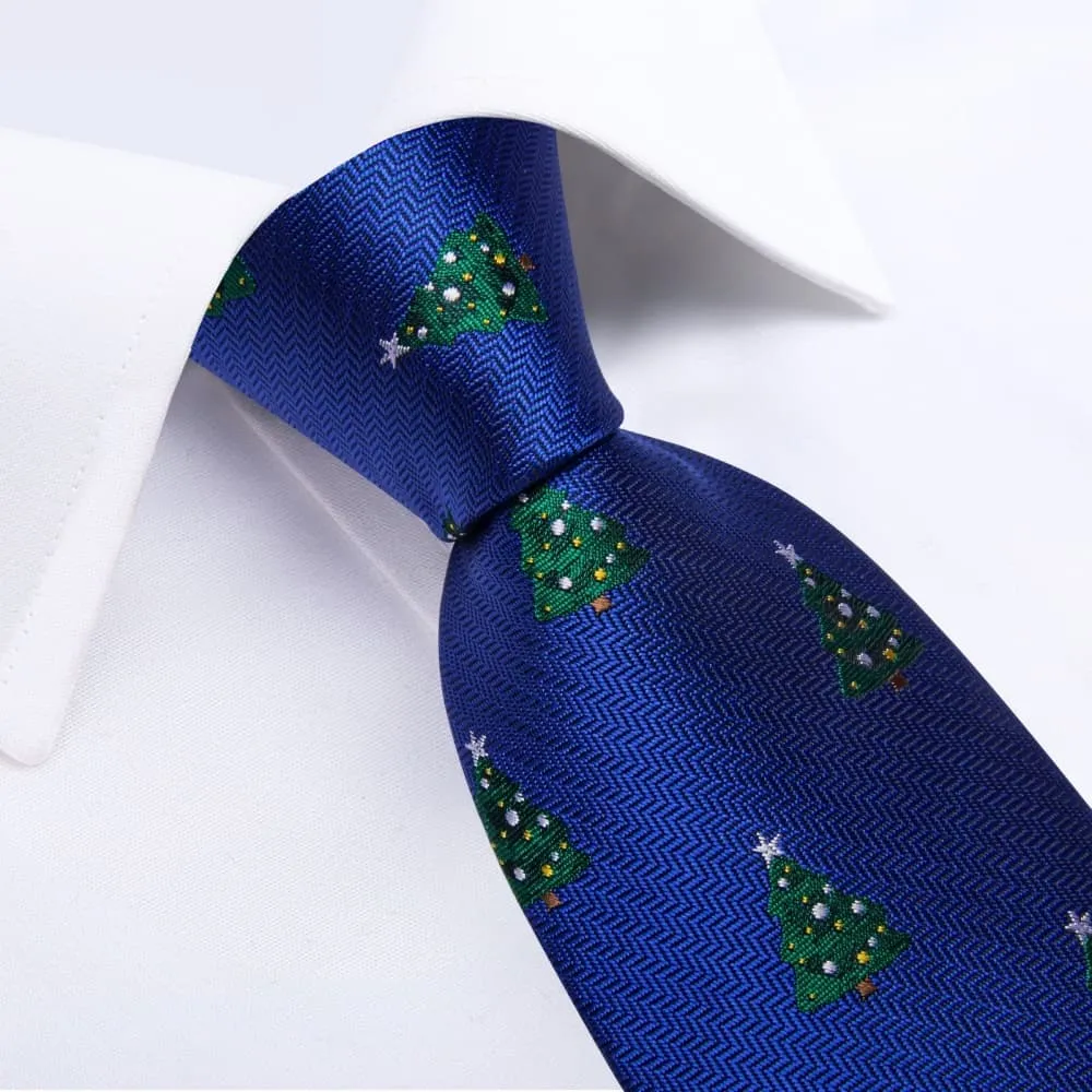 Ties2you Blue Green Christmas Tree Necktie Pocket Square Cufflinks Set