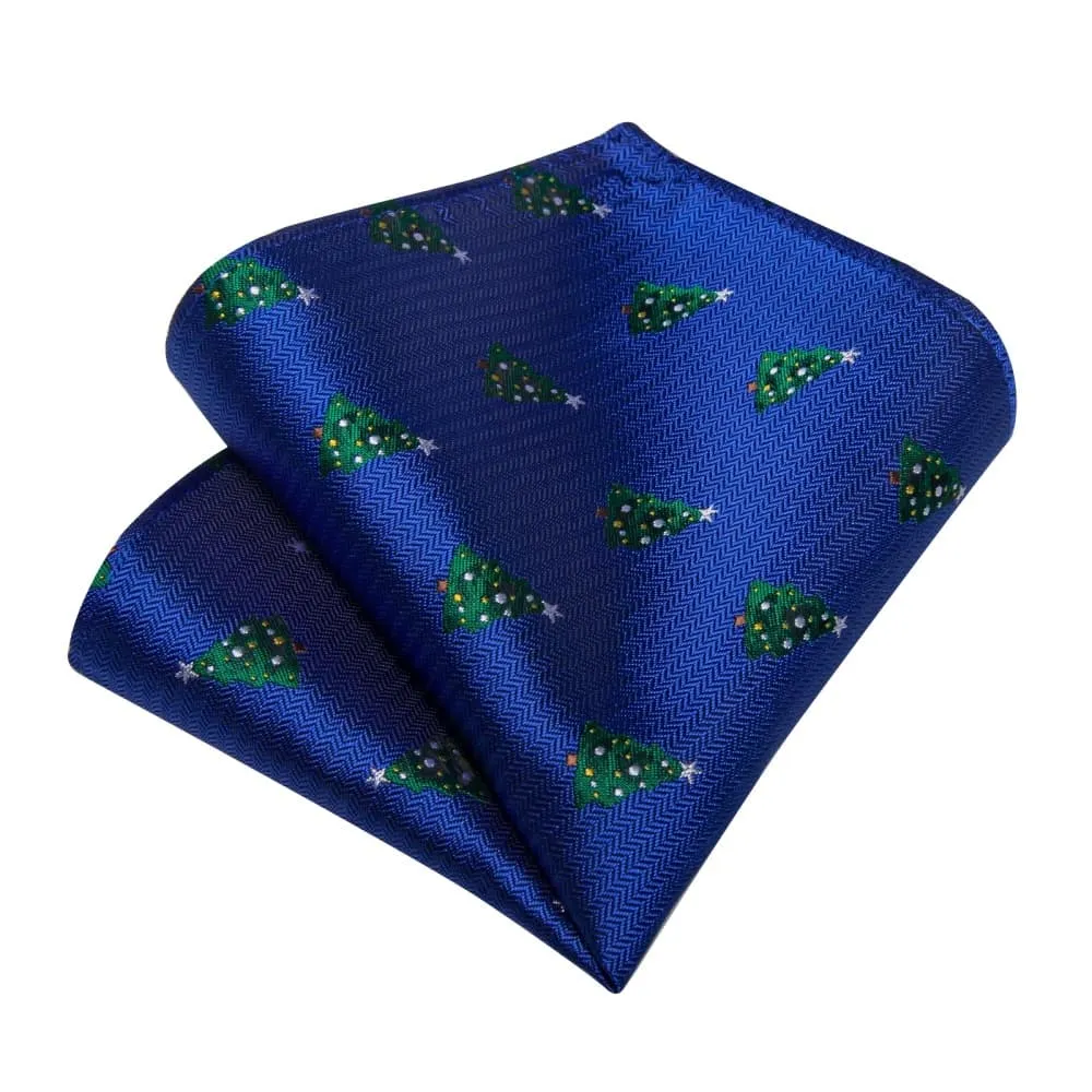 Ties2you Blue Green Christmas Tree Necktie Pocket Square Cufflinks Set