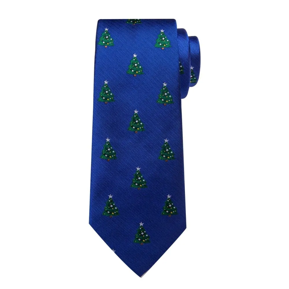 Ties2you Blue Green Christmas Tree Necktie Pocket Square Cufflinks Set