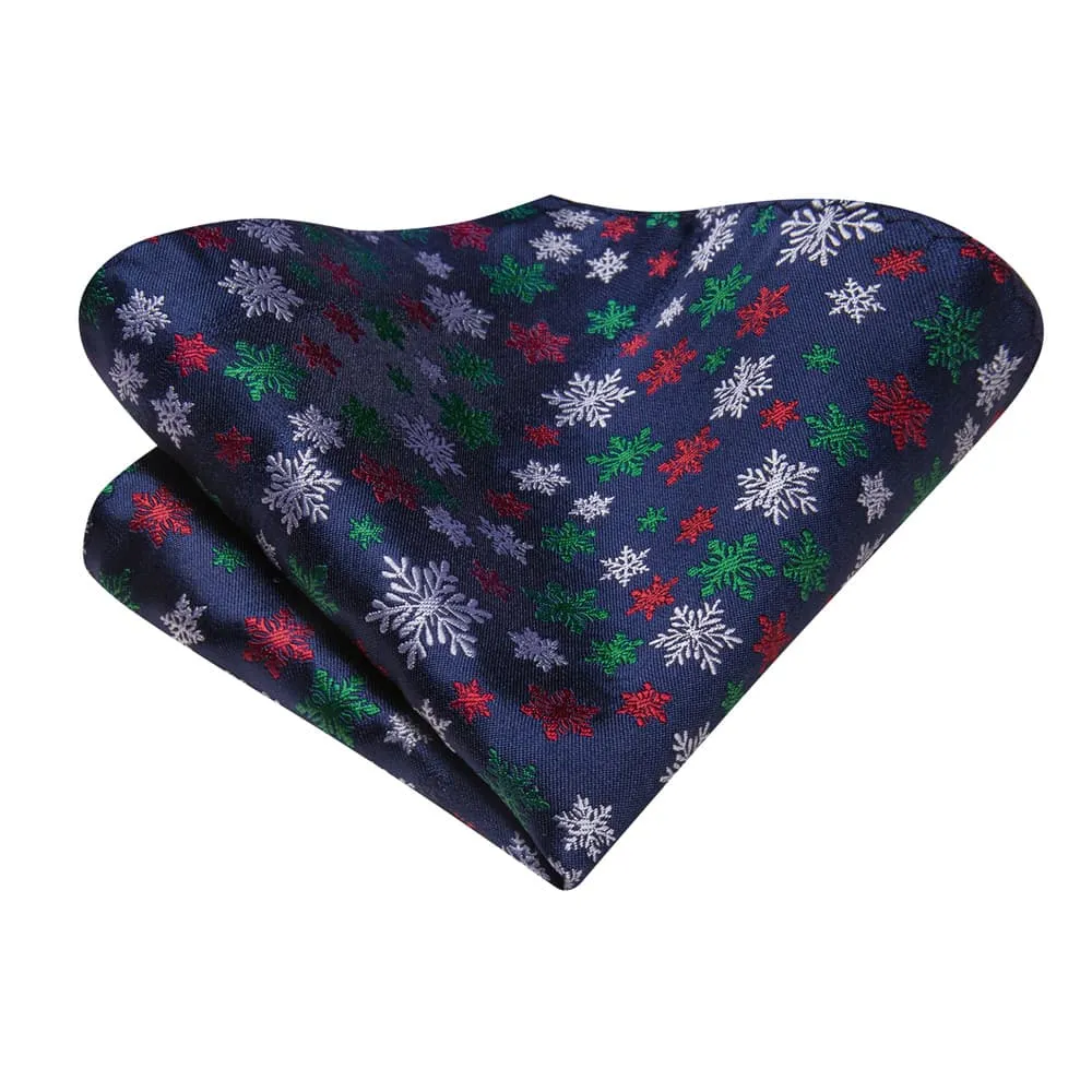 Ties2you Dark Blue Christmas Colorful Snowflake Necktie Square Cufflinks Set