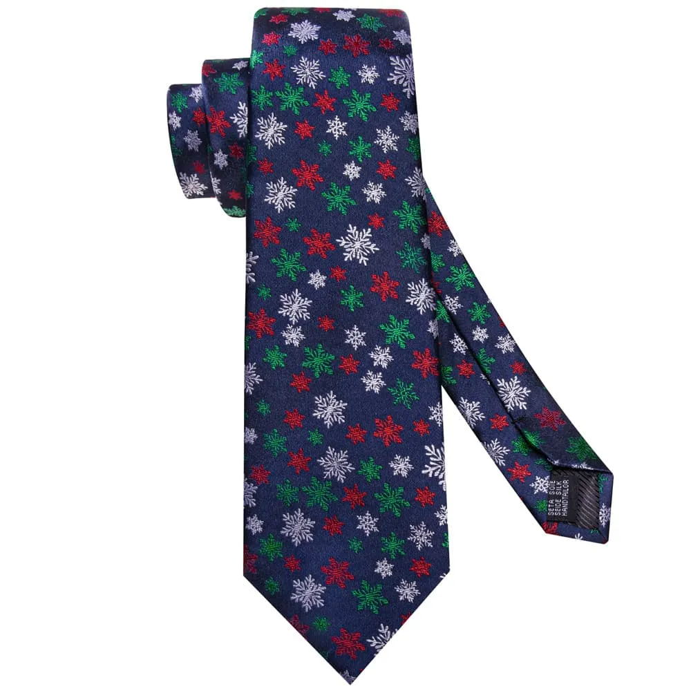 Ties2you Dark Blue Christmas Colorful Snowflake Necktie Square Cufflinks Set