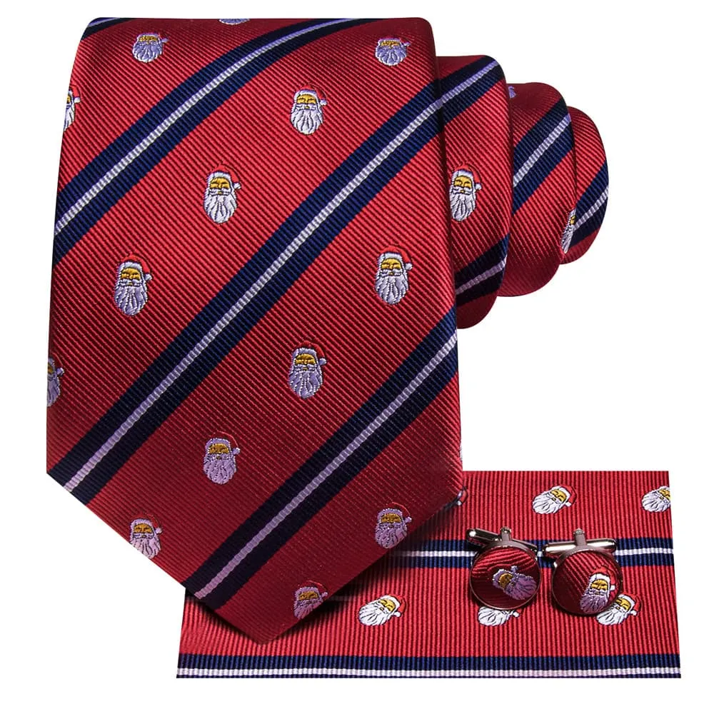 Ties2you Red Blue Striped Christmas Santa Claus Necktie Square Cufflinks Set
